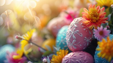 Sticker - Colorful Easter decorations close up shot