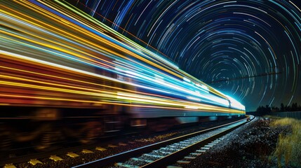 Poster - Train Through the Night with Star Trails