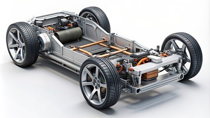 Cutaway view of electric vehicle motor on chassis , electric vehicle, motor, chassis, electric car, technology