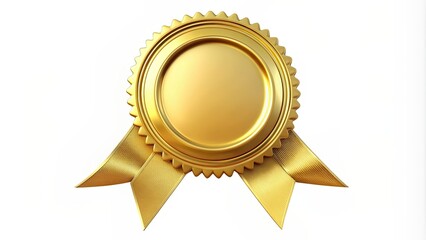golden seal with gold ribbons isolated on white background, gold, seal, ribbon, award, certificate, 