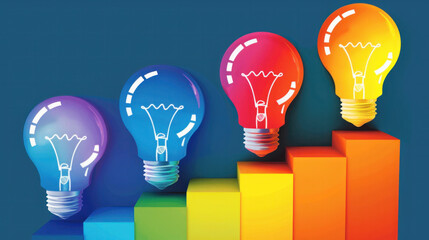 Poster - a series of colorful light bulbs are arranged on a set of colorful blocks. the bulbs are arranged in