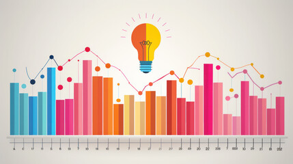 Wall Mural - A colorful graph with a light bulb on top. The graph is a representation of a company's sales over time. The light bulb symbolizes a new idea or innovation that could lead to increased sales