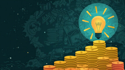 Poster - A stack of coins with a light bulb on top. The light bulb represents an idea or a new concept