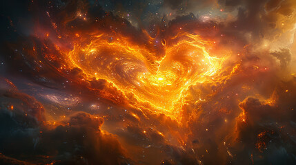 nebula in the form of a rainbow heart in space