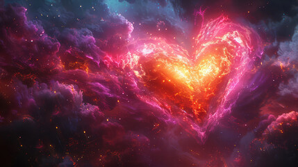 nebula in the form of a rainbow heart in space