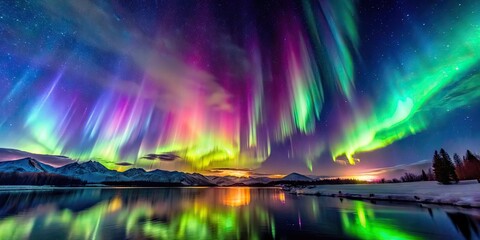 mesmerizing display of colorful aurora borealis lights in the night sky, northern lights