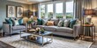 © Sujid - Modern living room sofa area with stylish soft furnishings and decor, captured in a high-end magazine style photography, modern