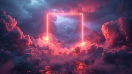 Neon Frame Above Clouds