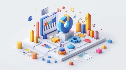 Poster - Colorful 3D Isometric Business Data and Charts.