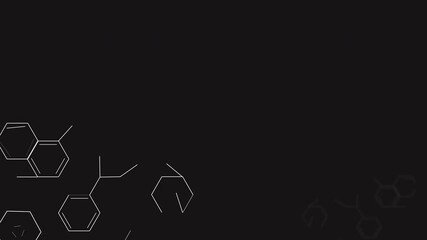 Aufkleber - Medical, grid and motion graphic with wallpaper for health, cyclic hydrocarbons and compound structure of synthesis. Science, pattern and analysis for biology research of pharmaceutical development