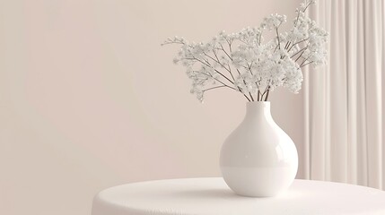 Wall Mural - Minimalist Still Life with White Flowers in a Vase on a Table