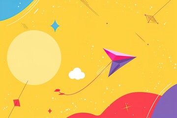 Poster - A yellow background with a kite flying in the sky