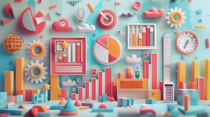 Poster - 3D Abstract Colorful Business Growth Concept.