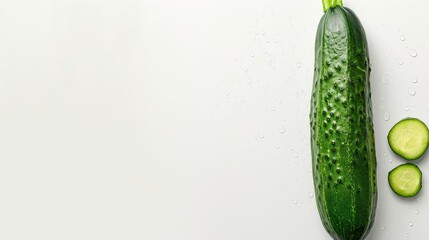 Poster - Fresh cucumber alone on white background with text area