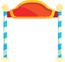 Poster - Red empty billboard with golden frame standing on two blue white posts, isolated on white background
