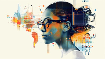 Poster - Abstract portrait with a modern and colorful design.