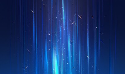 Blue background with vertical lines of light and sparkles,  an elegant and modern presentation  background.