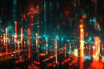 Poster - High resolution stock market candlestick chart with rising and falling lines, digital background
