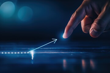 Poster - A finger pointing at an upward line, representing growth or performance in business