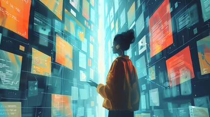 Poster - Woman Navigating Digital Interface.