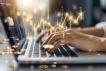 Poster - business laptop technology analysis graph concept finance computer financial