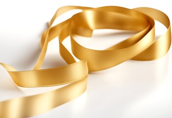 Wall Mural - curling gift curl gold attaching looping on white wrap decoration looped ribbon loop