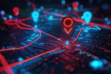 Poster - technology map pin location connectivity business city concept digital networking