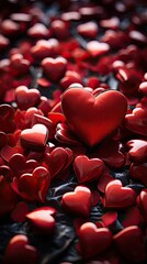 Poster - a heart shaped piece of red roses with a black background.