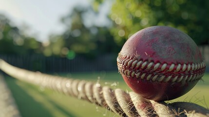 Wall Mural - Cricket ball near boundary rope scores four runs with space for text