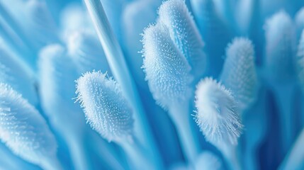 Poster - Macro photo of blue cotton swabs for skin cleansing in women s care products