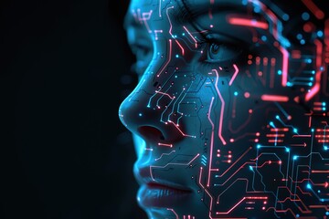 Poster - A woman's face is shown with a lot of circuitry and wires