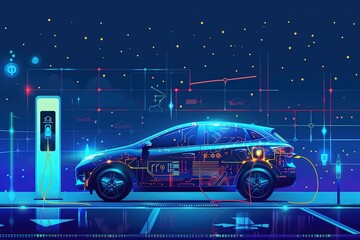 Aufkleber - a futuristic car is charging at a charging station