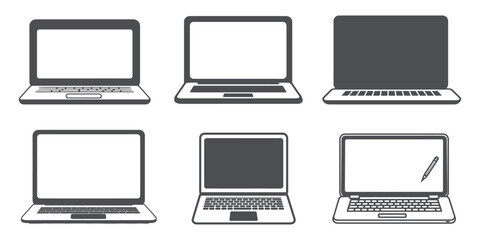 Fototapete - set of laptop silhouette, icon, vector illustration