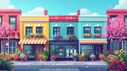 Colorful Storefronts in a Sunny Cityscape