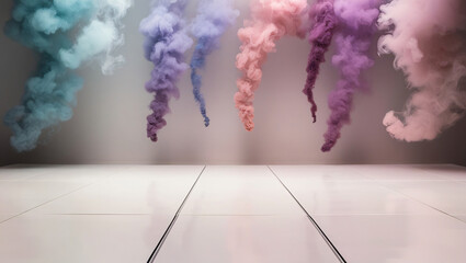 Wall Mural - stage for product presentation background of lights and colorful smoke, empty space