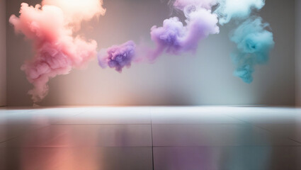 Wall Mural - stage for product presentation background of lights and colorful smoke, empty space