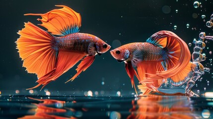 Sticker - A betta fish flaring its fins aggressively in response to its reflection.