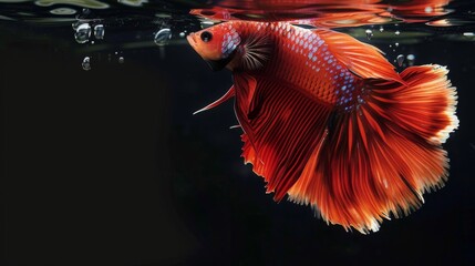 Poster - A betta fish swimming near the water surface, creating reflections on the glass.