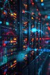 © Sunshine - A vibrant and futuristic data center featuring rows of servers illuminated by colorful LED lights, showcasing advanced technology and digital infrastructure.