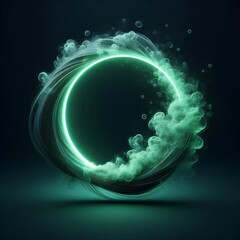 Wall Mural - abstract light circles swirl with a green glow isolated black background