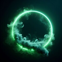 Wall Mural - abstract light circles swirl with a green glow isolated black background