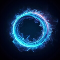 abstract blue circle with smoke and glowing isolated black background