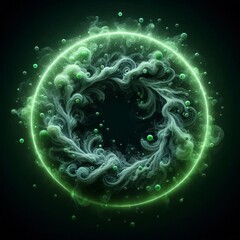 Wall Mural - abstract light circles swirl with a green glow isolated black background