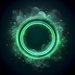 Wall Mural - abstract light circles swirl with a green glow isolated black background