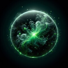 Wall Mural - abstract light circles swirl with a green glow isolated black background