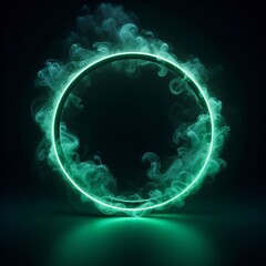 Wall Mural - abstract light circles swirl with a green glow isolated black background