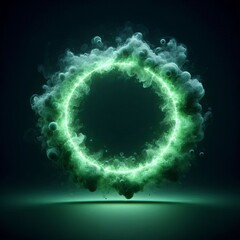 Wall Mural - abstract light circles swirl with a green glow isolated black background