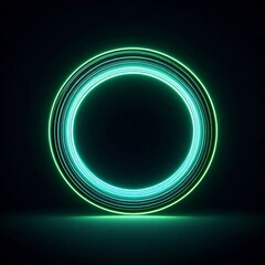Wall Mural - abstract light circles swirl with a green glow isolated black background