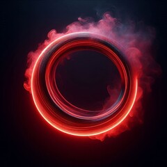 red abstract circle and smoke glowing isolated black background
