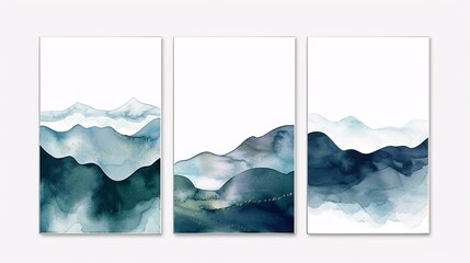 Poster - A set of three watercolor posters featuring a continuous design, creating a harmonious and stylish wall display on a white background
